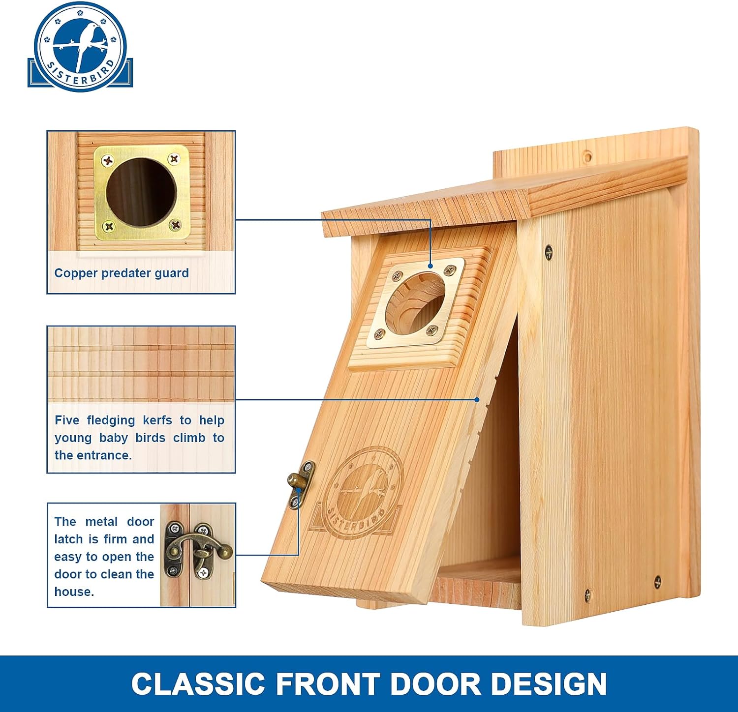 Thumbnail 6 de SISTERBIRD 2-Pack Cedar Bird Houses with Copper Guard — Outdoor Bluebird, Wren, Swallow, and Chickadee Homes