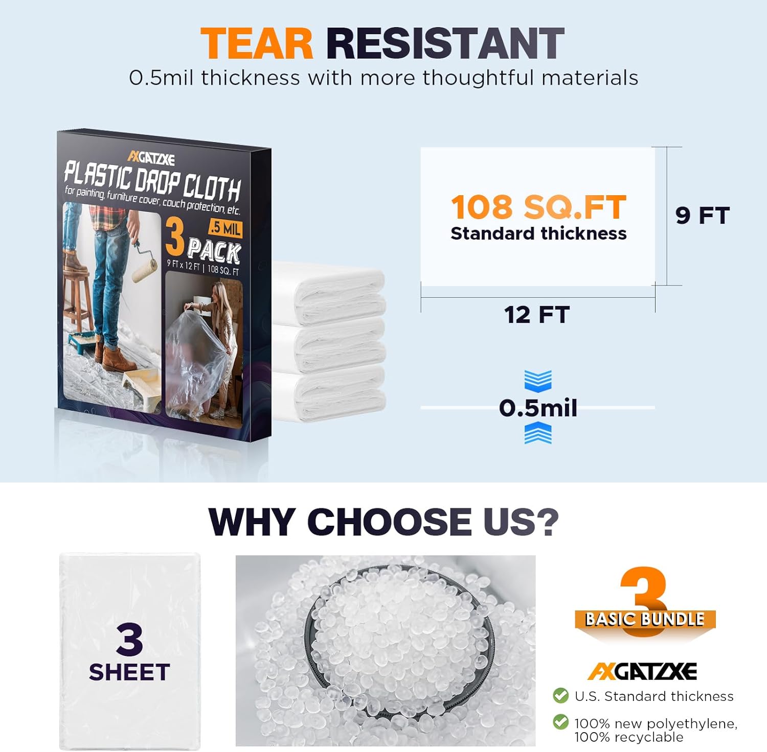 Thumbnail 4 de 12 x 9 Ft Plastic Drop Cloths (3-Pack) — Disposable Painter’s Sheeting for Floor & Furniture Protection