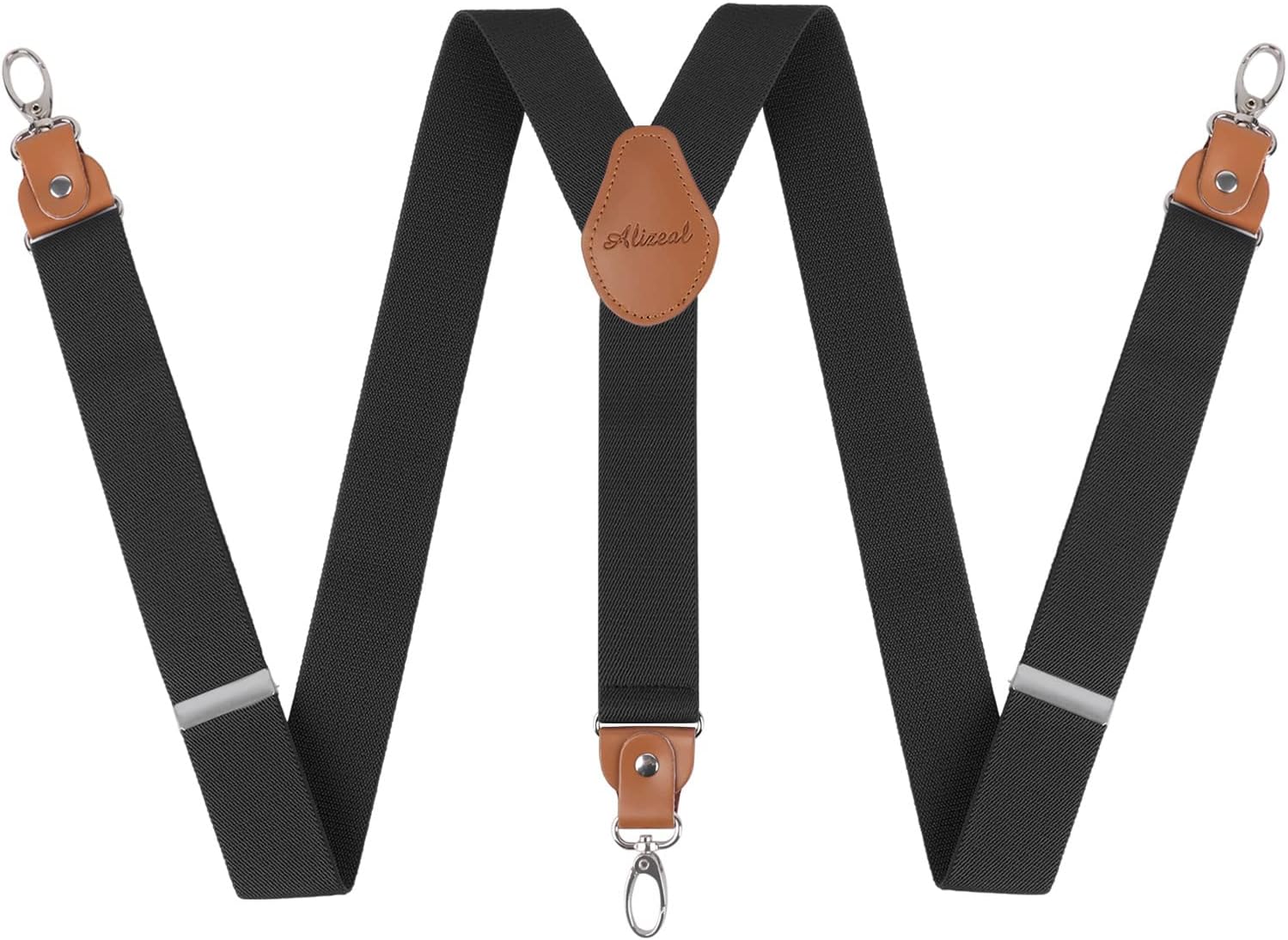 Detalle de Alizeal Men's 3.5cm Wide Y-Shape Braces with 3 Swivel Hooks - Leather Joints, Heavy Duty & Adjustable