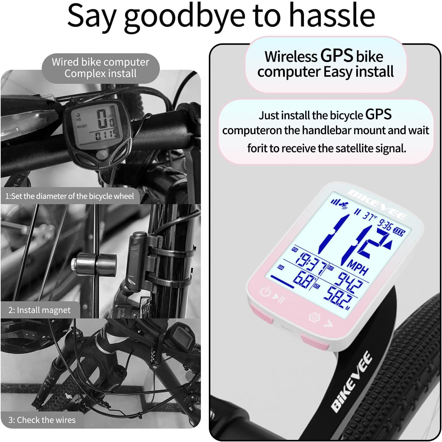 Detalle de Bikevee GPS Fahrradcomputer kabellos – wasserdicht IPX7, 2,4 Zoll FSTN Display, bis zu 28 h Akkulaufzeit
