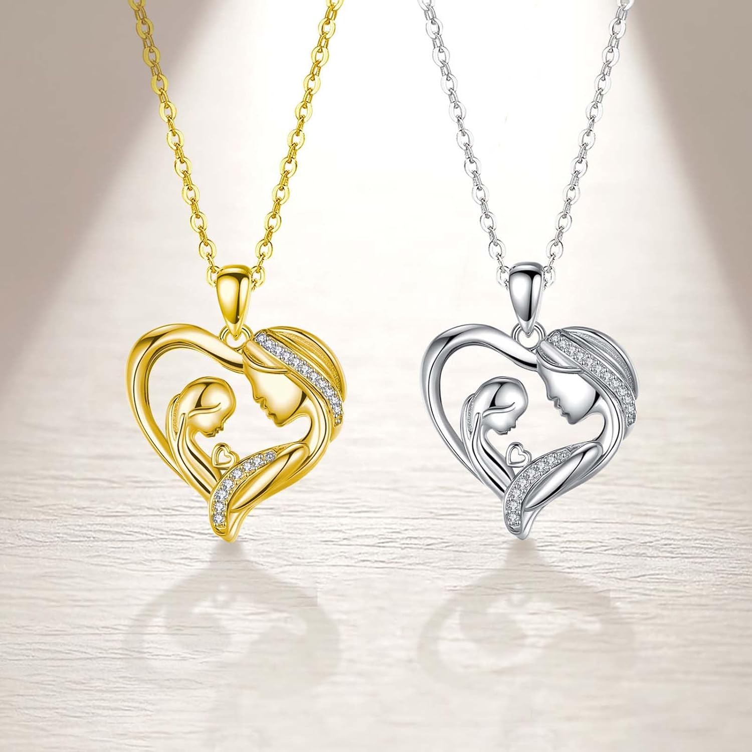 Thumbnail 1 de INFUSEU Herzform Halskette mit Mutter- und Kind-Anhänger – Sterlingsilber, liebevolles Geschenk für Mama