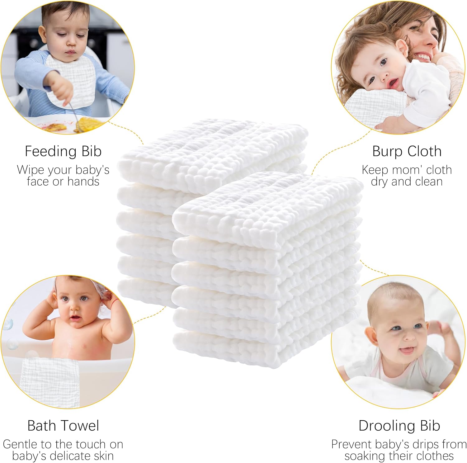 Detalle 2 de Lovely Care 12 Pack Muslin Burp Cloths – 100% Cotton, 20'' x 10'', Extra Soft & Absorbent