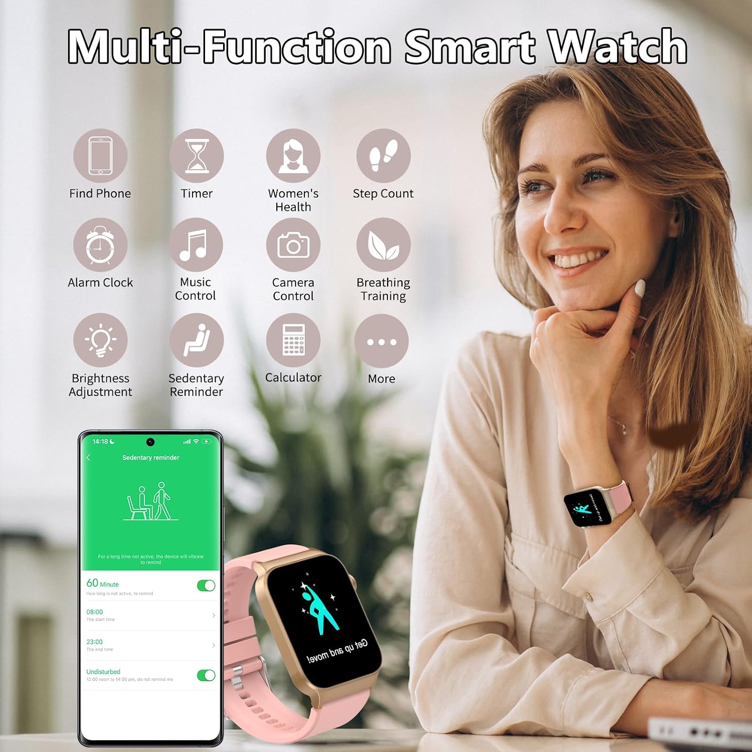 Thumbnail 5 de STECEi 1.85" HD Curved Screen Smart Watch with Bluetooth Calling, Heart Rate & Sleep Tracking (Rose)