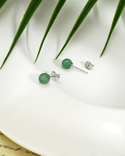 Thumbnail 4 de Weviway Jade Earrings Studs: 8mm Light Green Jade with 925 Sterling Silver