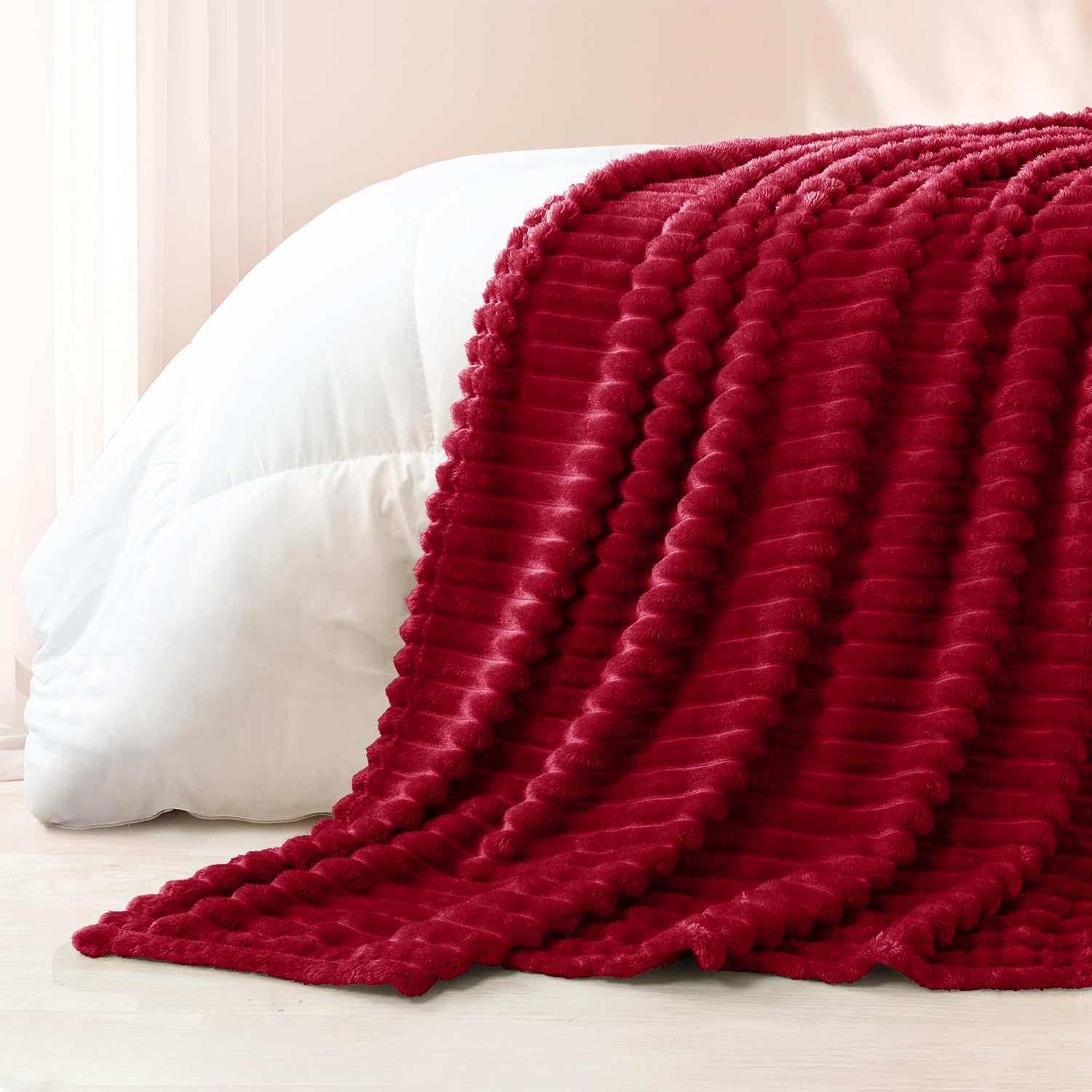 Thumbnail 5 de Exclusivo Mezcla Striped Fleece Throw Blanket, Deep Red, 50" x 60