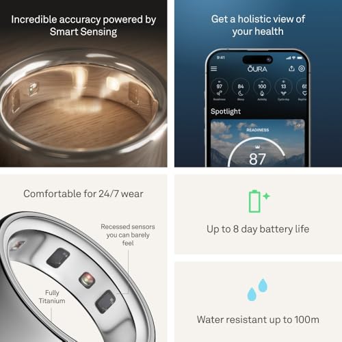 Thumbnail 4 de Oura Smart Ring 4 - Silver (Size 10): Sleep, Heart Rate and Fitness Tracking Wearable