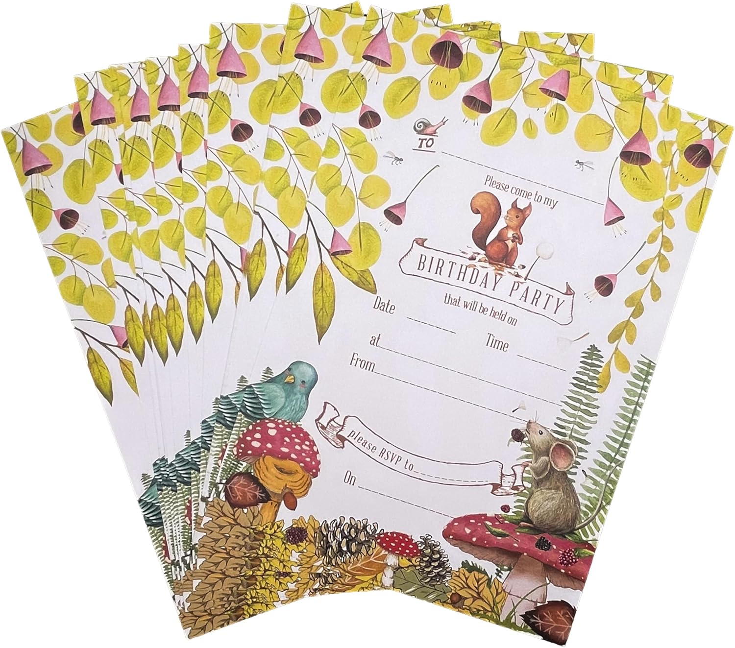 Thumbnail 5 de M & G Mustard & Gray children’s party invitations (Nature woodland) – A5, pack of 24