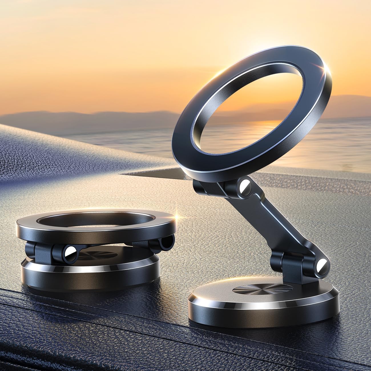 Detalle de JOYROOM Fits MagSafe Car Mount with 20xN55 magnets, all-metal foldable magnetic phone holder
