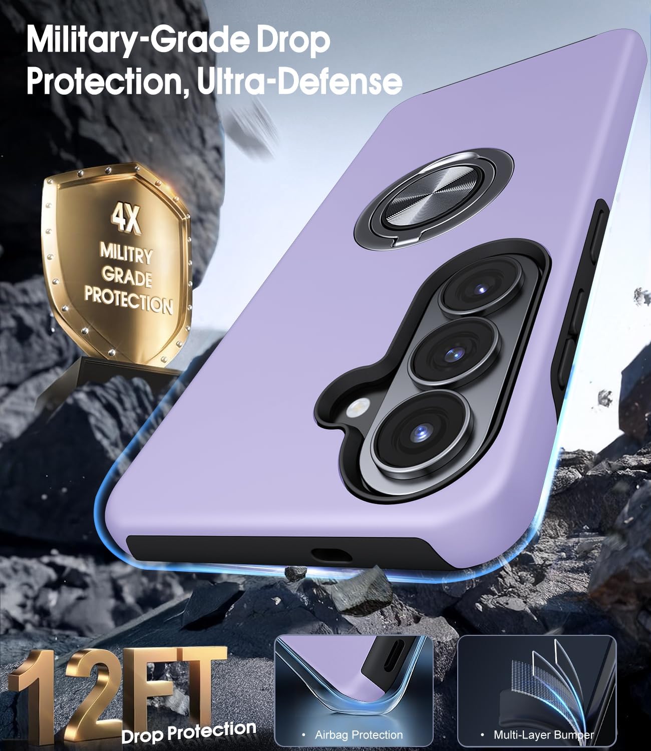 Detalle 2 de AOUIA Samsung Galaxy S26 Case with 2-Pack Screen Protectors — 3-in-1 Set with 360° Ring Stand