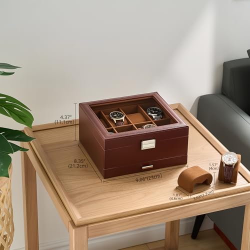 Detalle de ProCase boîte à montres à 2 niveaux, 8 compartiments et tiroir, marron