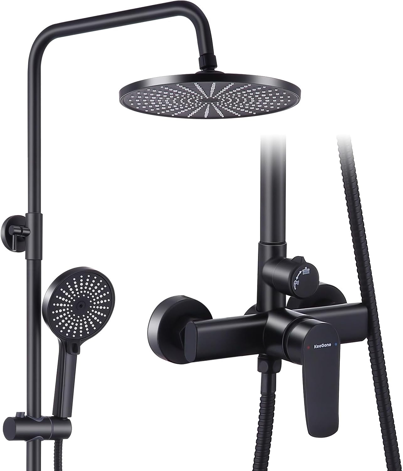 Detalle de Duschsystem mit Armatur – höhenverstellbare Regendusche (26 cm) & 3-funktion Handbrause aus Edelstahl