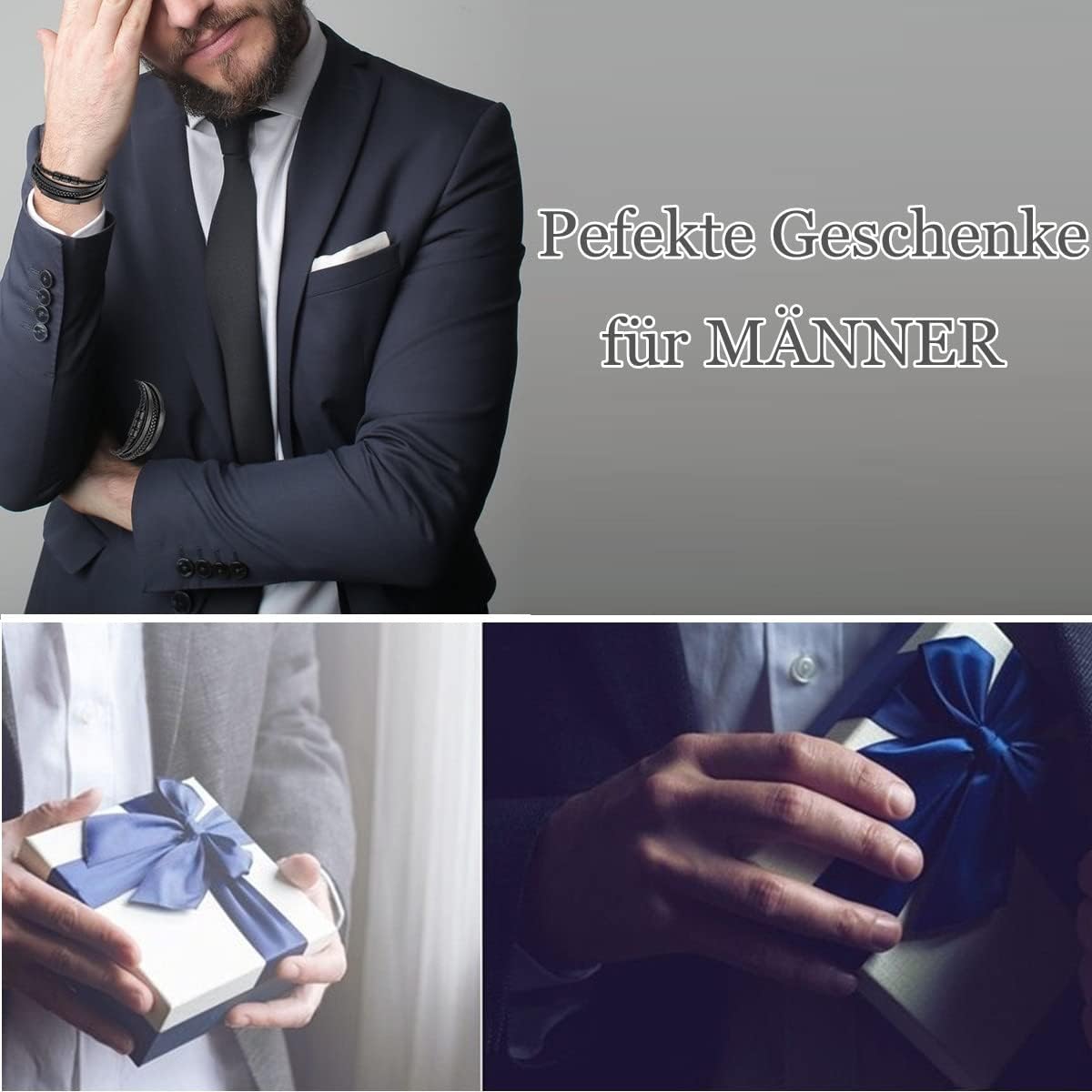 Detalle 2 de Gkmamrg Pulsera de cuero para hombre 22,5 cm