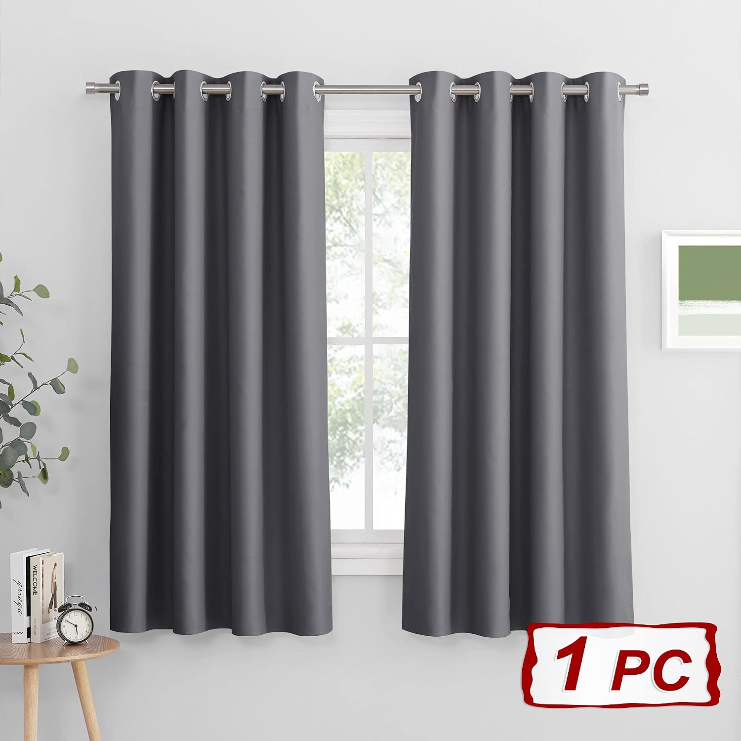 Detalle 2 de PONY DANCE Blackout Curtain Panel (52 x 63 inch) – Grey Thermal Insulated Eyelet Light Blocking Curtain