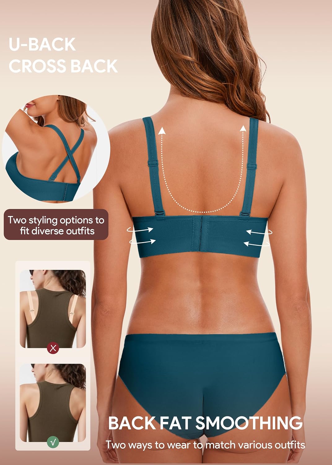 Detalle de HBselect 4er-Pack Damen-BHS ohne Bügel Seamless T-Shirt Bra / Yoga-Bustier mit herausnehmbaren Pads