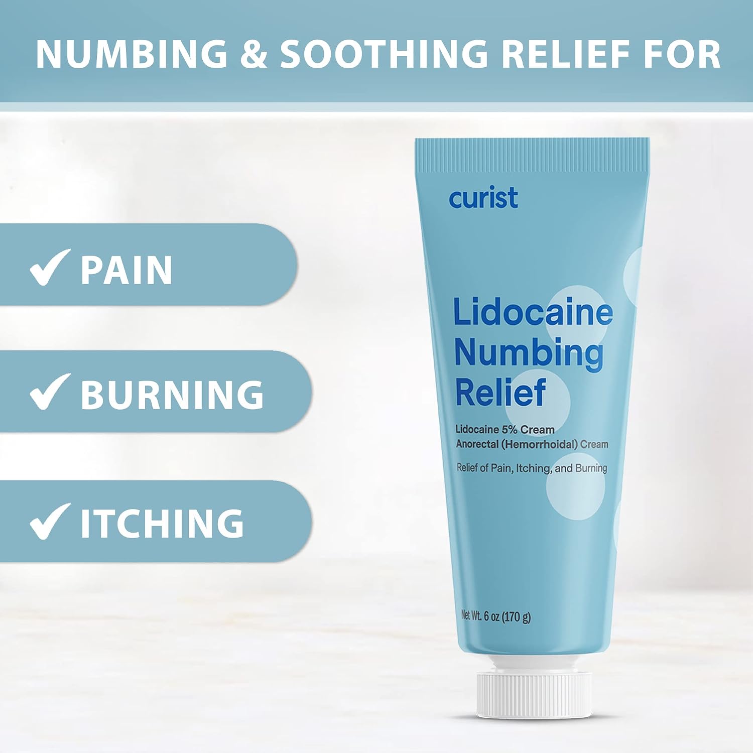 Detalle de Curist 5% Lidocaine Numbing Cream, 6 oz Tube for Hemorrhoid Discomfort