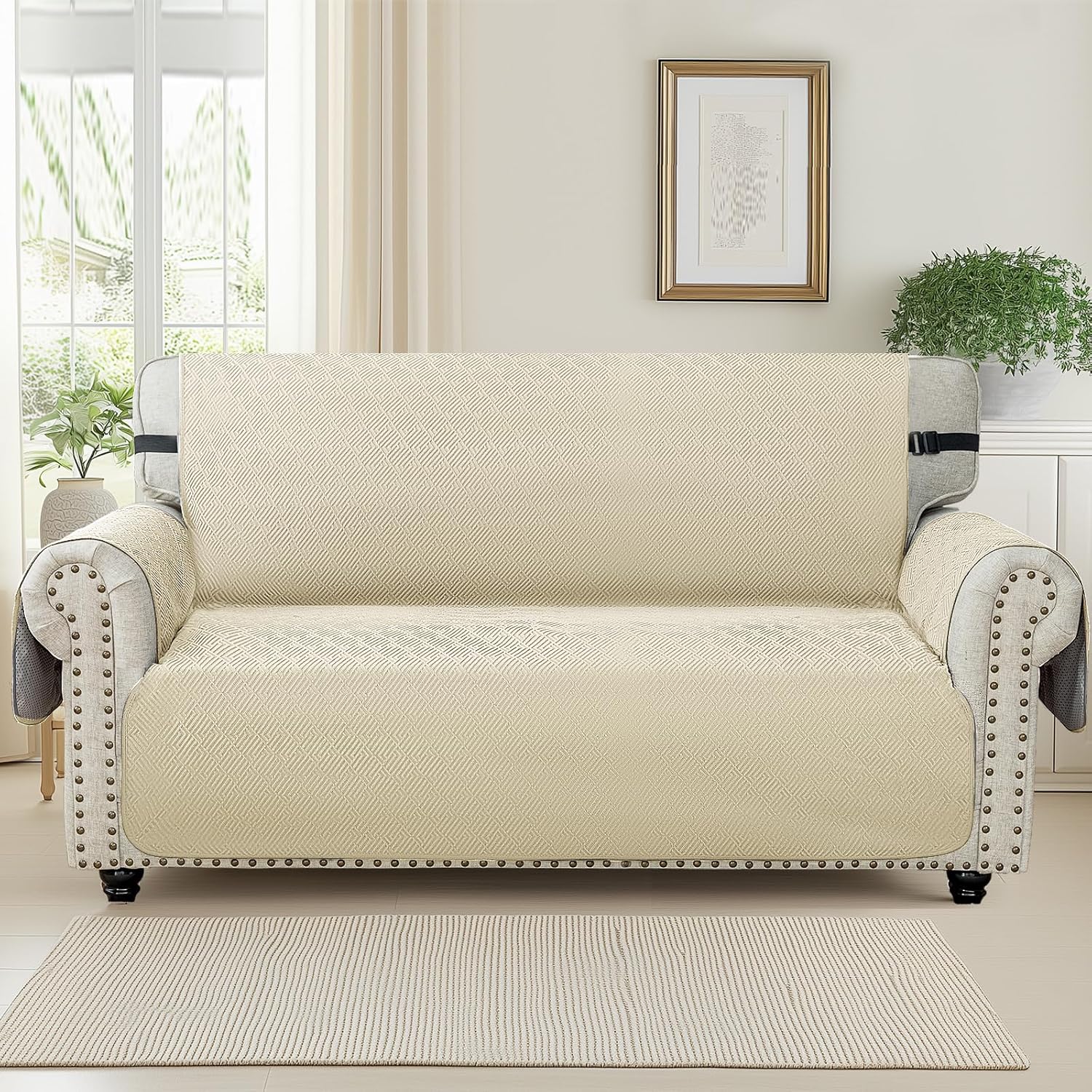 Detalle 2 de Ystyle Copridivano 3 posti con braccioli beige 🛋