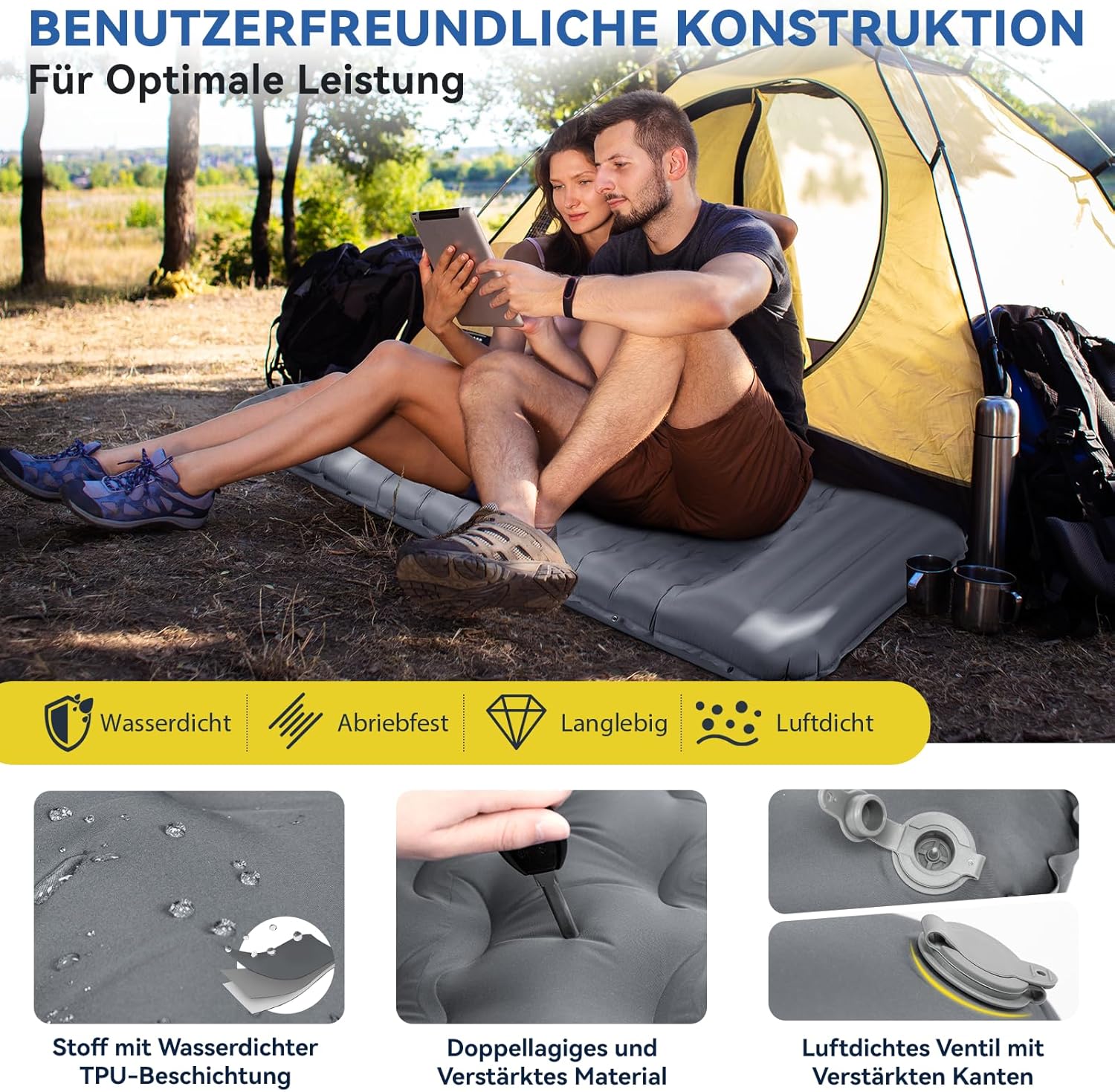 Thumbnail 4 de HIKENTURE Camping Isomatte 13 cm – ultradick, mit Kissen, Aufblasbar, kompakt verpackbar