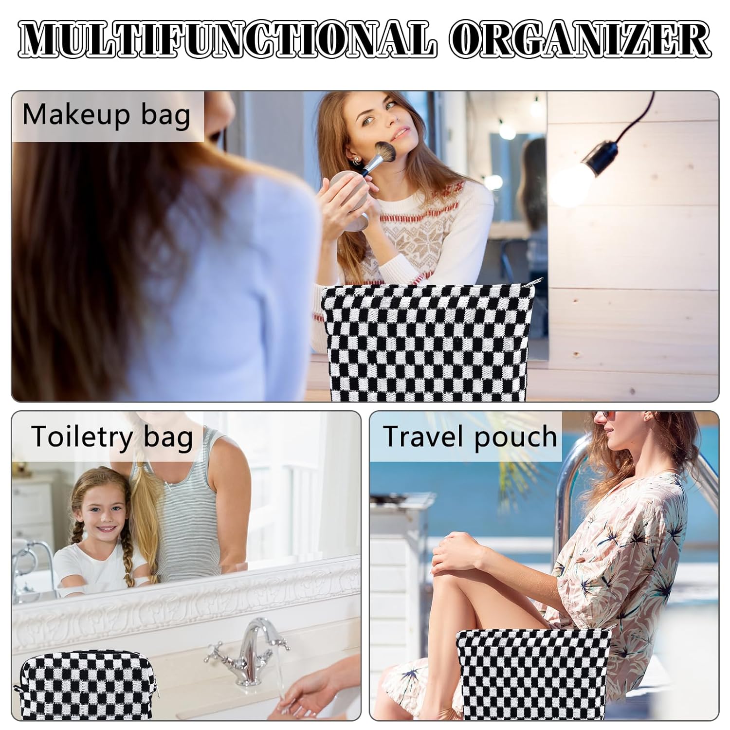 Thumbnail 2 de ZLFSRQ Checkered Makeup Bag Set 10.6 in
