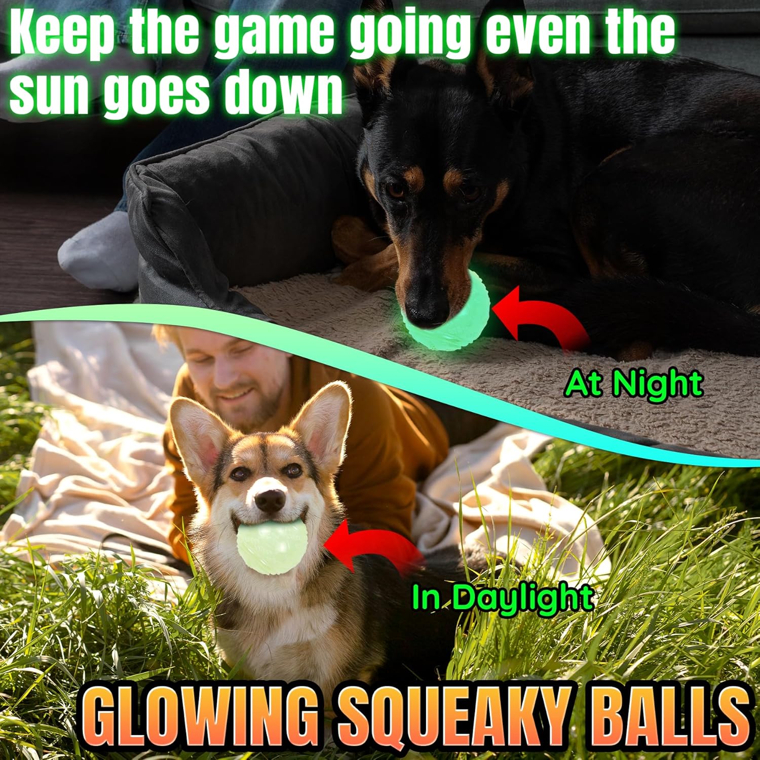 Thumbnail 1 de LECHONG 4-Pack Glow in the Dark Squeaky Dog Balls