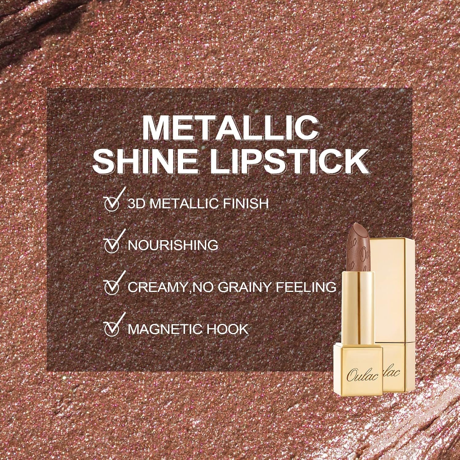 Detalle de OULAC Lippenstift Metallic Glanz Finish (09 Guilty Pleasure) – wasserfester Metallic-Glanz mit pflegender Formulierung