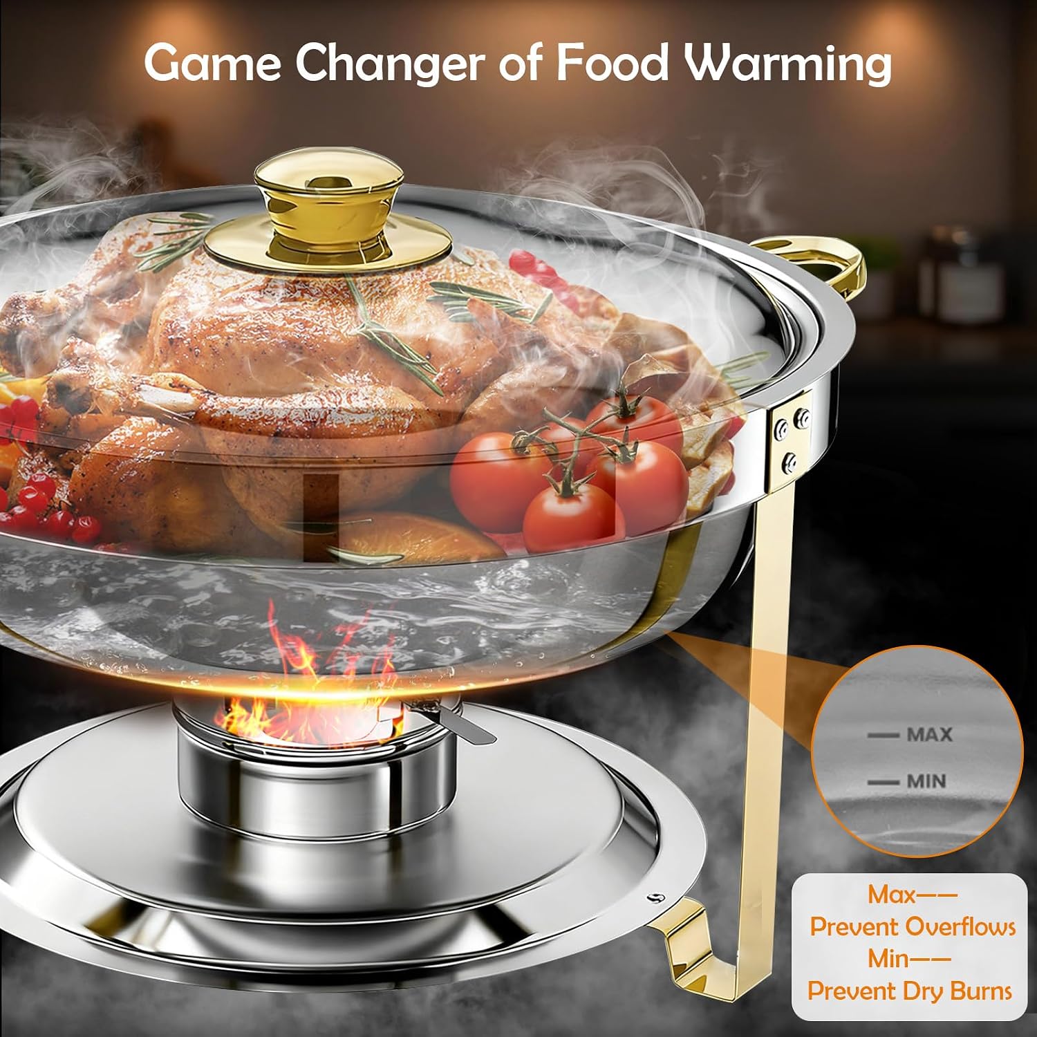 Detalle 2 de ALSO GO Round Chafing Dishes for Buffet 4 Pack 6QT Gold