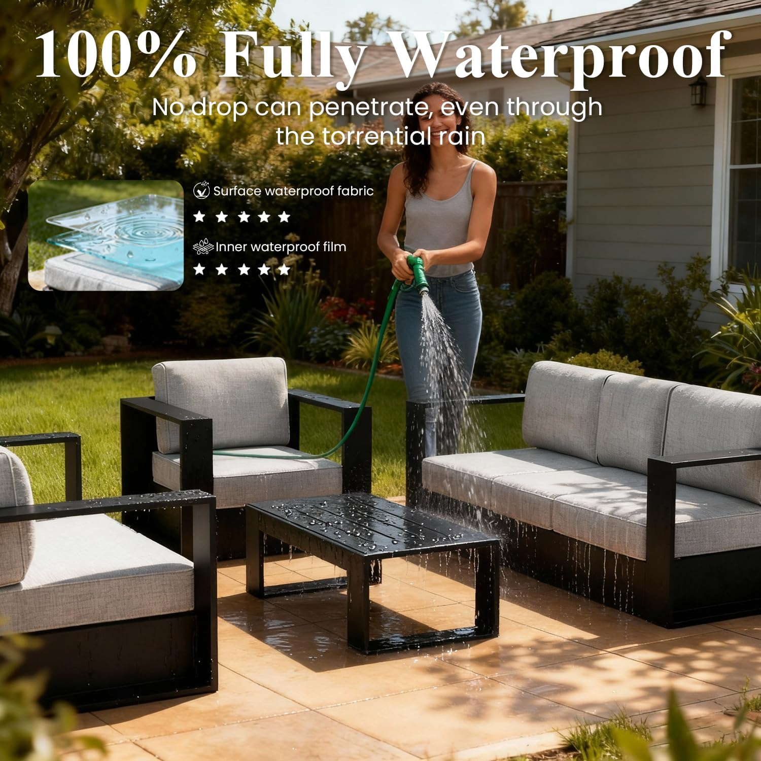 Detalle 2 de LayinSun KC5005 4-Piece Aluminum Patio Set with Fire Pit and 6-Inch Cushions