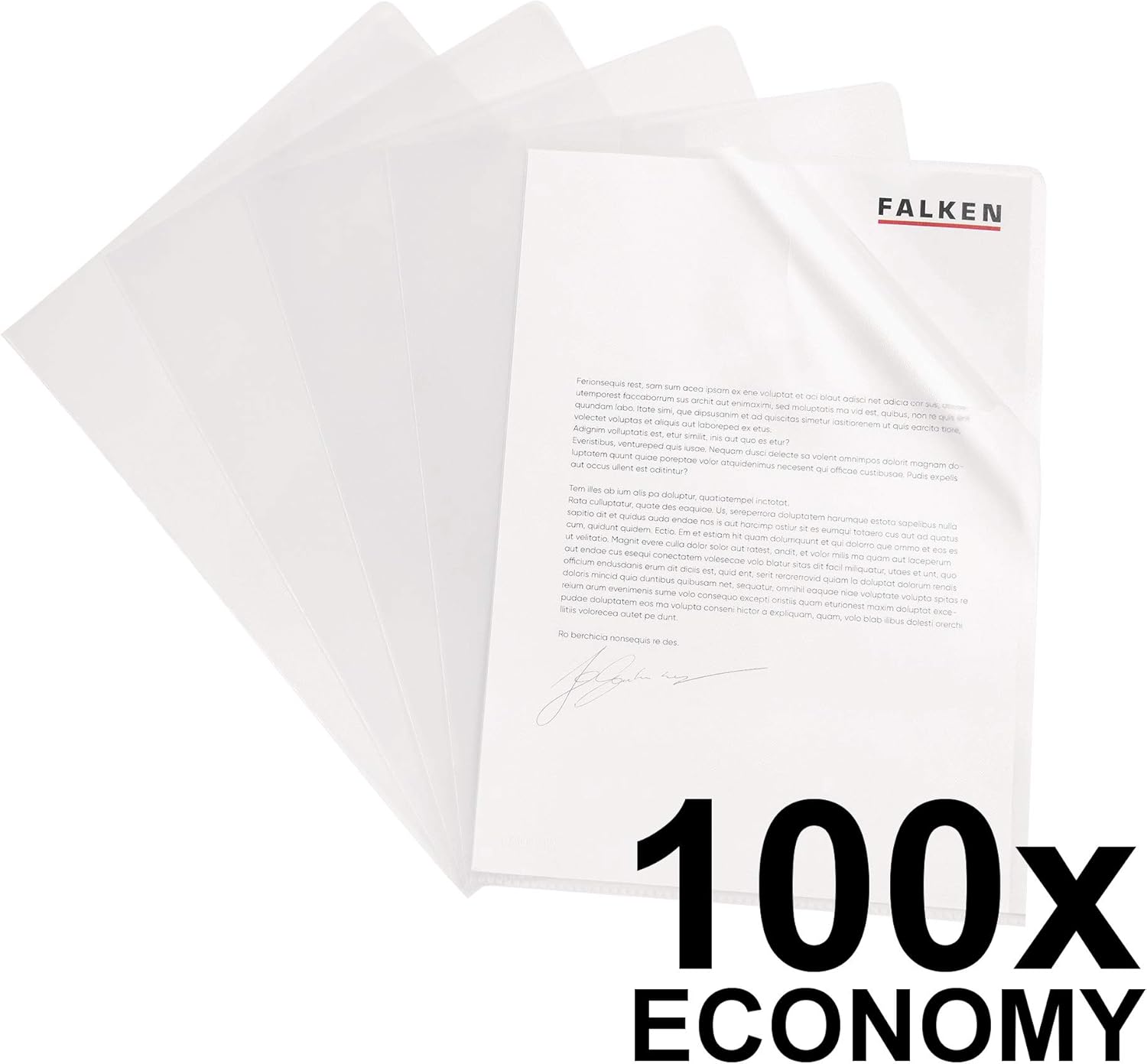 Thumbnail 1 de Falken 100er Pack Klarsichthüllen Economy DIN A4 – transparent, offen oben und seitlich, Griffausschnitt