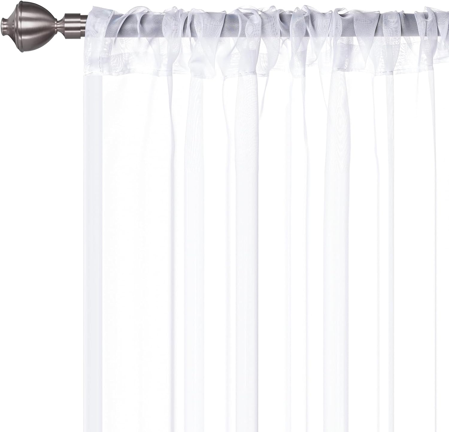 Thumbnail 1 de Alaoo Lot de 2 Panneaux Rideau Passant Tringle – Voilages Blanc 142 × 135 cm