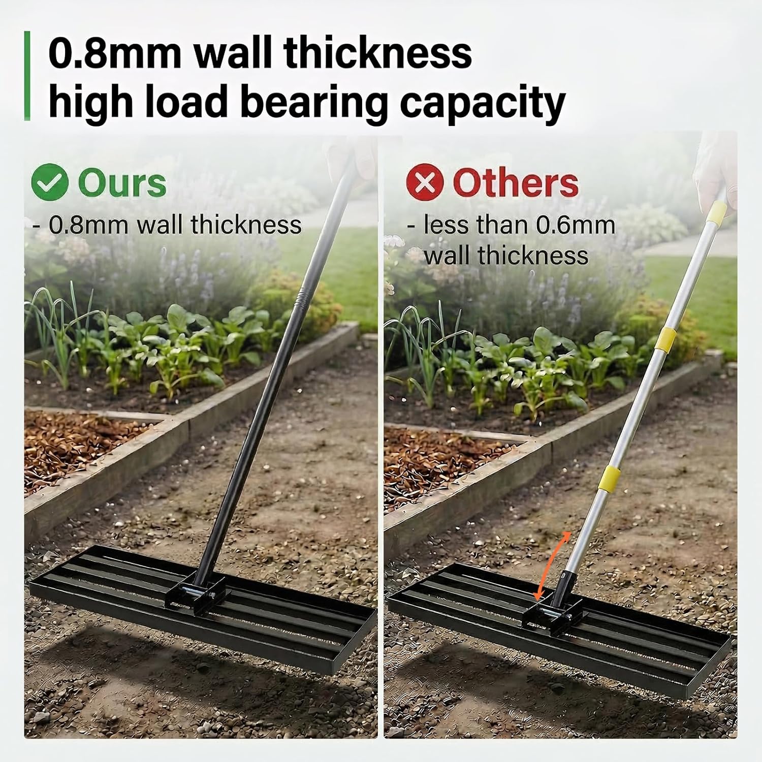 Thumbnail 5 de Fuuwuu Lawn Levelling Rake – heavy-duty 76cm metal leveller with 200cm ergonomic long handle