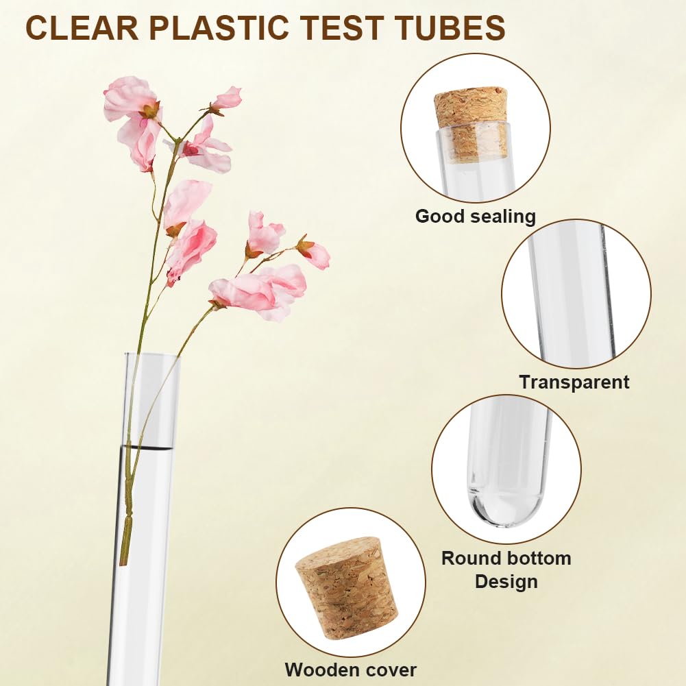 Detalle de OFFCUP Plastic Test Tubes, 40 Pack, 16 x 150mm with Cork Stoppers