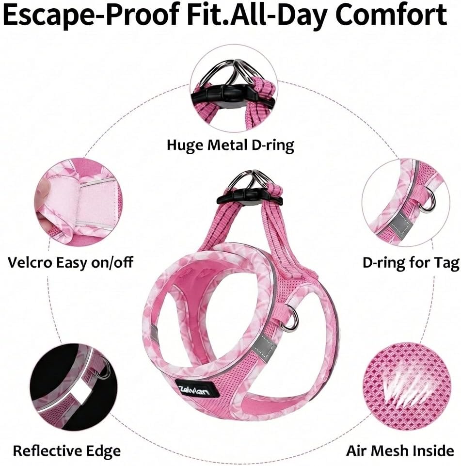 Detalle de Zelvian Adjustable Cat Harness and Lead Set: Escape-Proof Pink Vest for Small Cats and Kittens