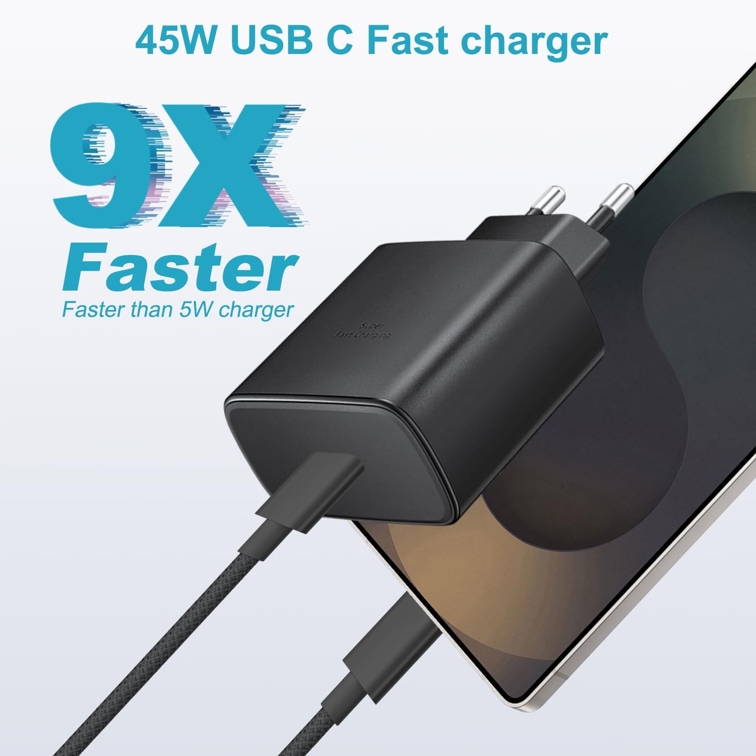 Detalle de Chargeur USB C 45W rapide pour Samsung Galaxy et câble tressé 3 m – sécurité et performance