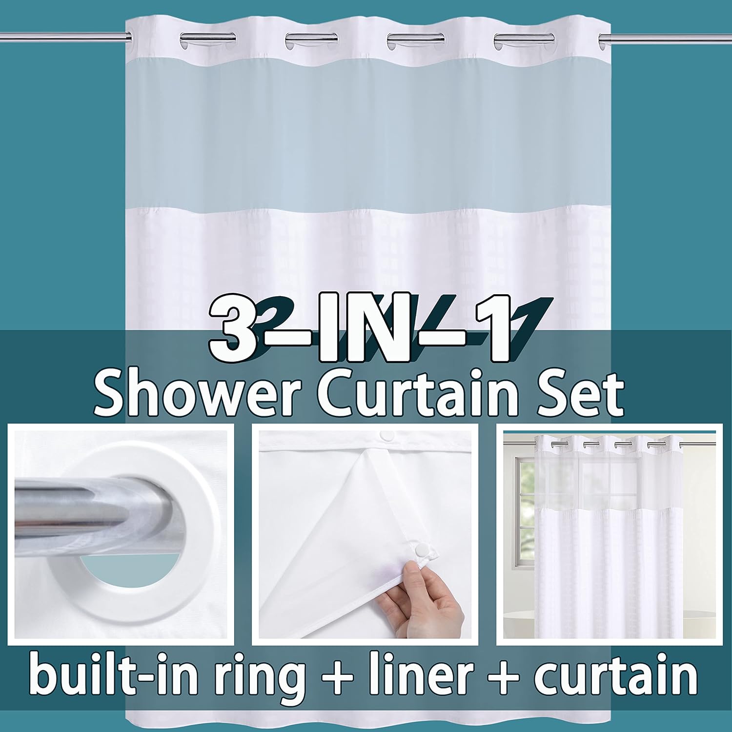 Detalle de Conbo fabric shower curtain, 71" W x 74" H