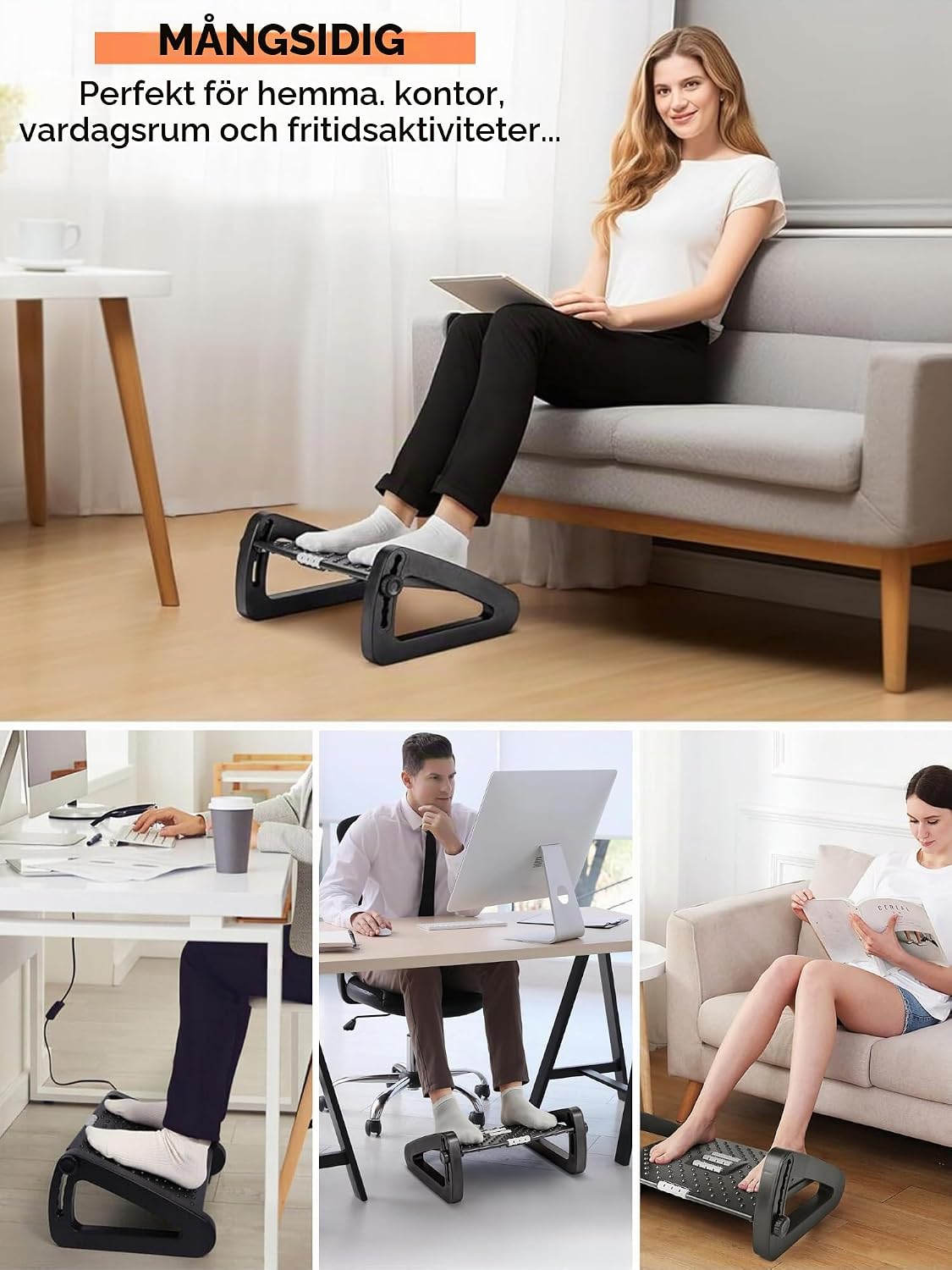 Detalle de MAGIC SELECT ergonomiskt fotstöd med 6 höjdlägen och massageyta
