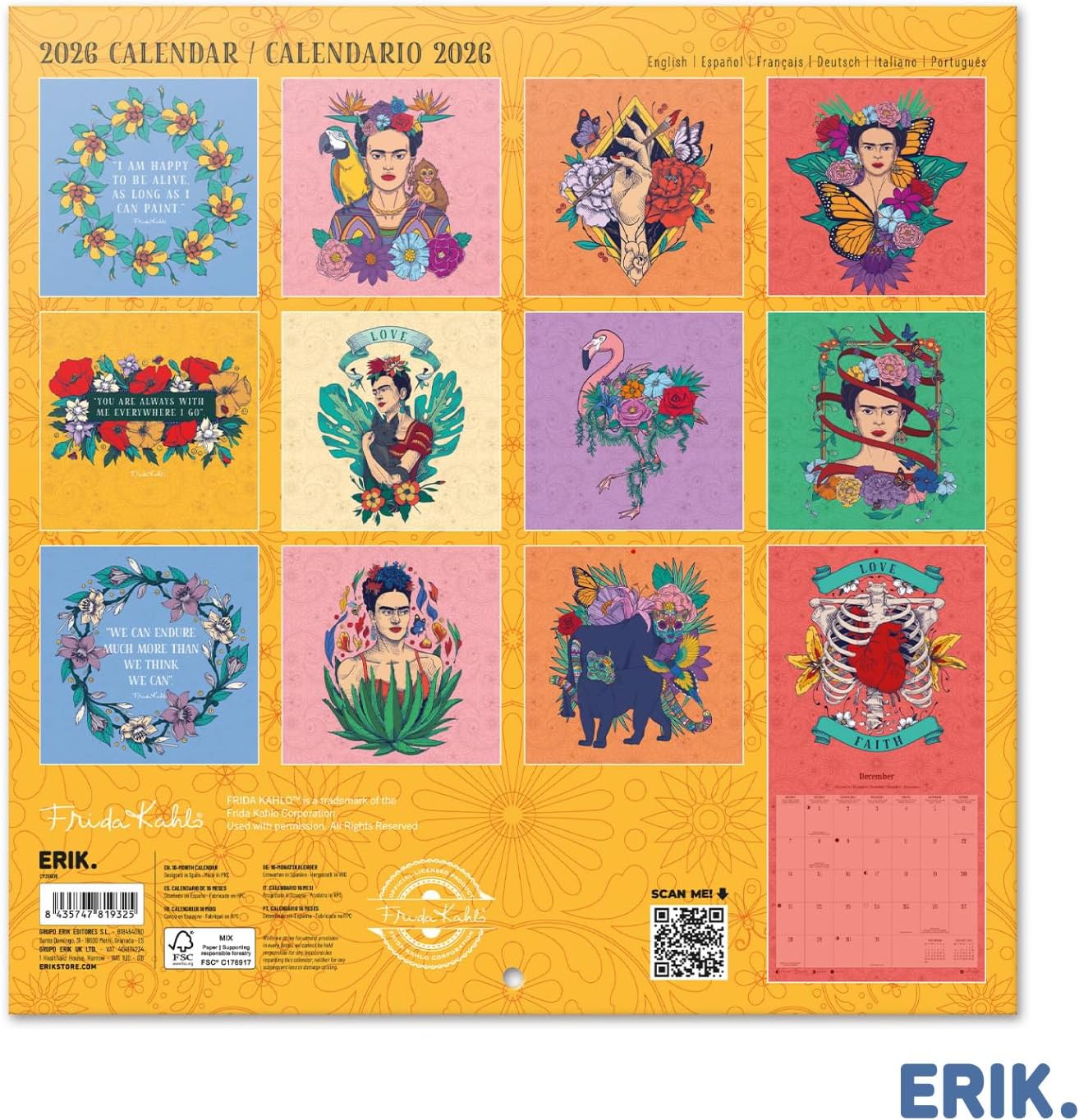 Thumbnail 1 de Grupo Erik Calendario 2026 Frida Kahlo 30×30 cm 🗓