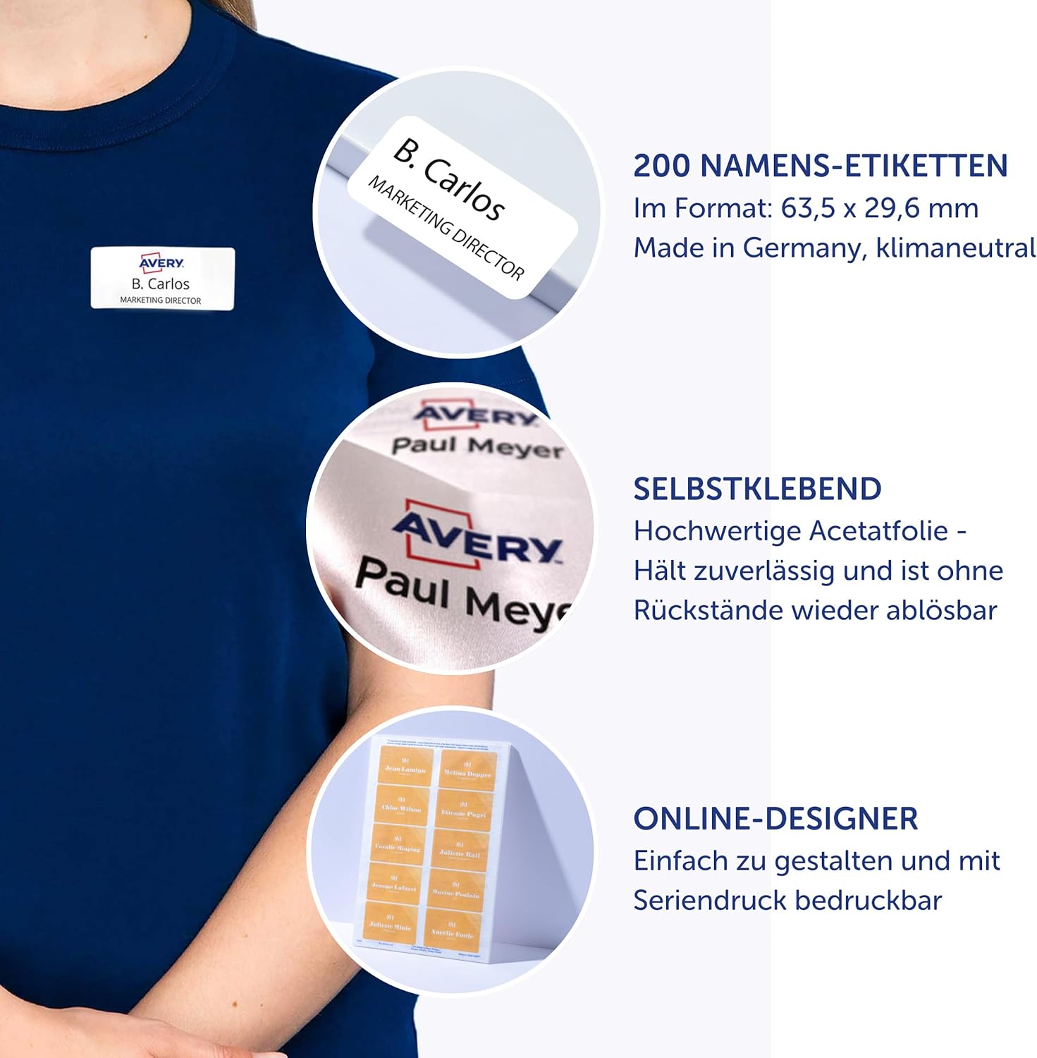 Detalle de AVERY Zweckform L4784-20 Namensetiketten – 540 ablösbare Textiletiketten auf A4, 63,5 x 29,6 mm, für Laserdrucker