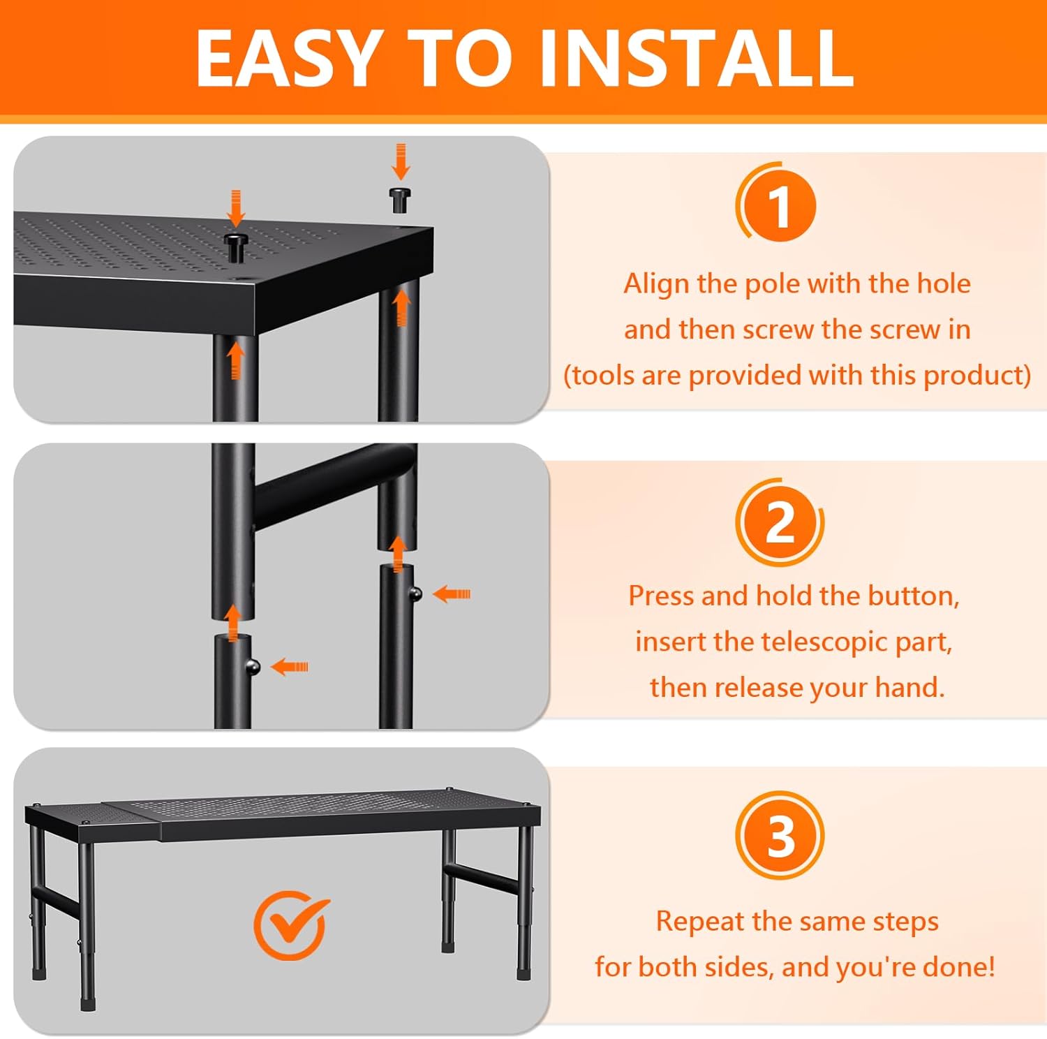 Thumbnail 4 de SKYSER Spice Rack Kitchen Cupboard Shelf Organiser (Expandable, Adjustable Height, Black)