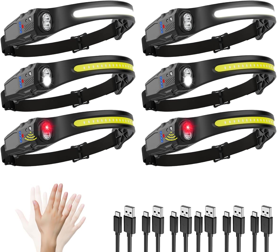 Detalle de KYEKIO LED Headlamp 6-Pack, 230° Beam, Motion Sensor, Red Light