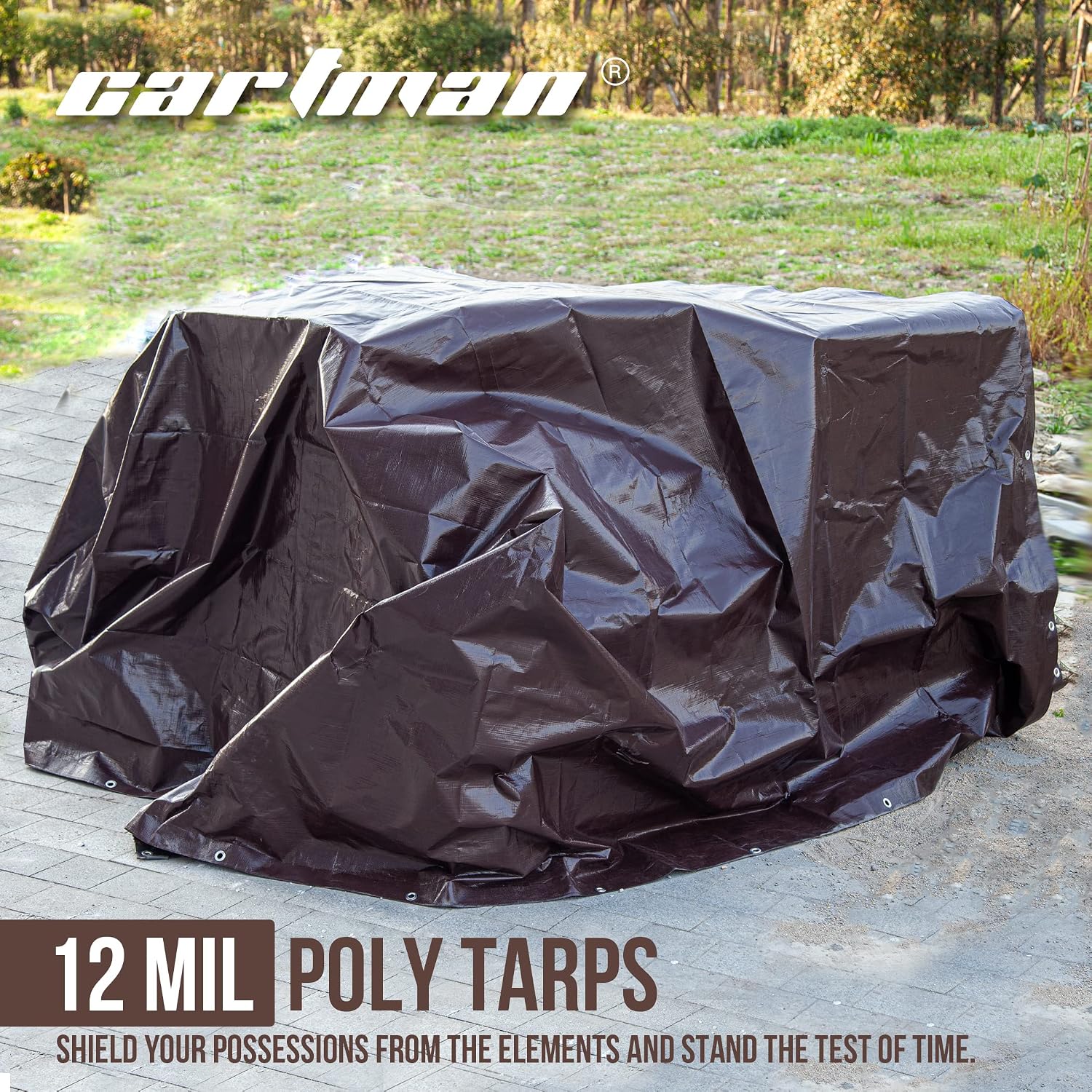 Thumbnail 6 de CARTMAN Finished Size 14x20 Ft Extra-Thick 20 Mil Brown Ultra Heavy-Duty Poly Tarp (UV Resistant, Waterproof)