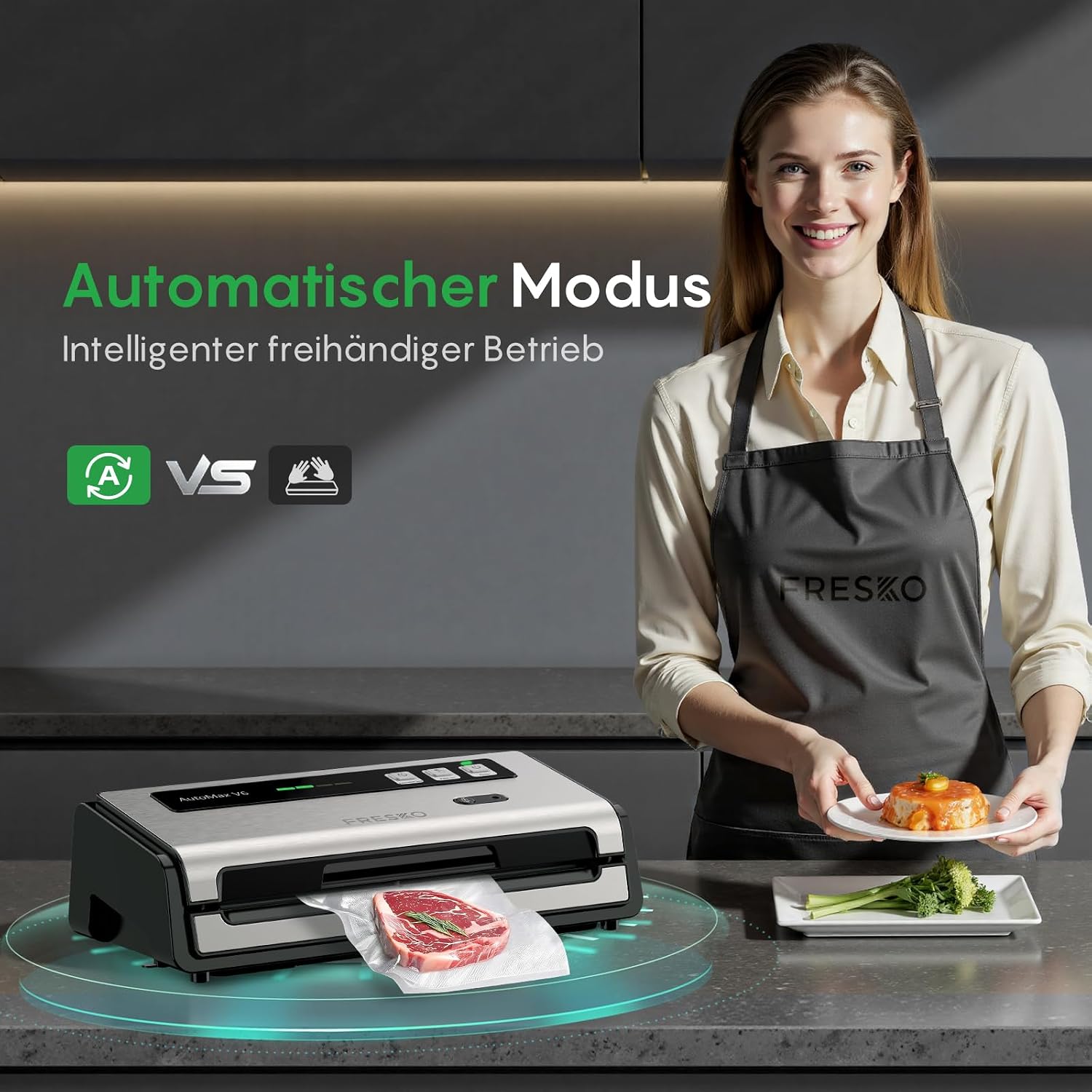 Detalle de FRESKO Automatische Vakuumiergerät – Automax V6 (140 W) mit doppelkammer-Design