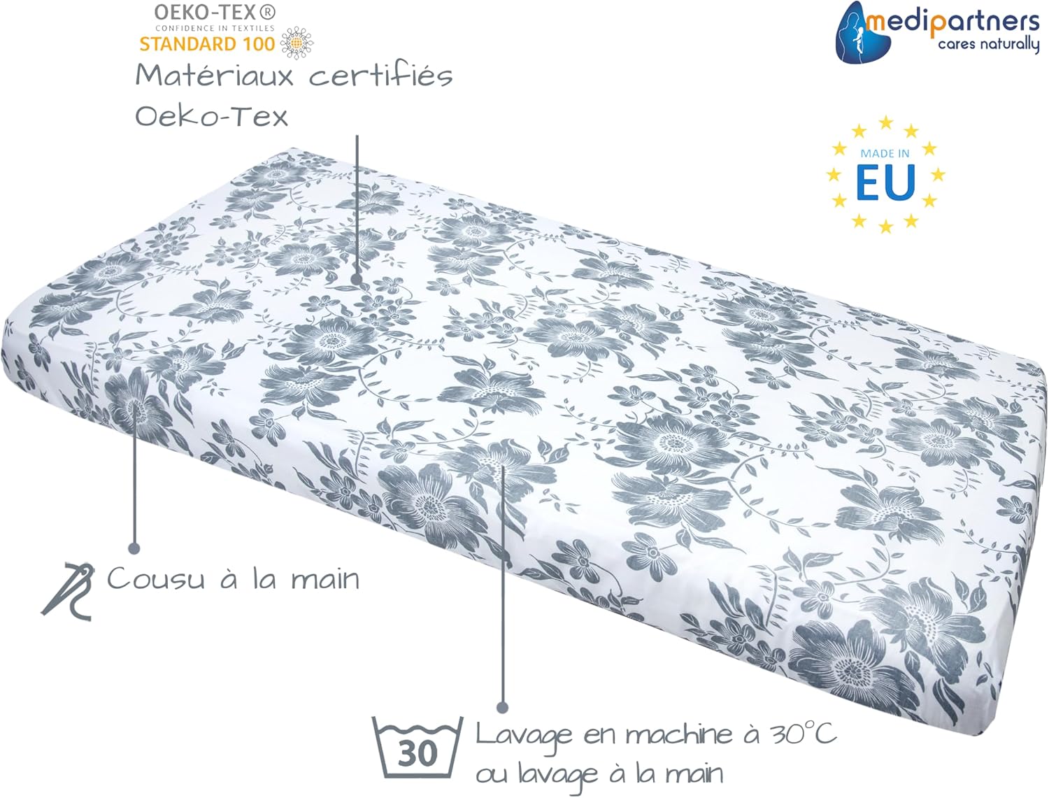 Detalle de Medi Partners Drap Housse 60x120 3 pièces