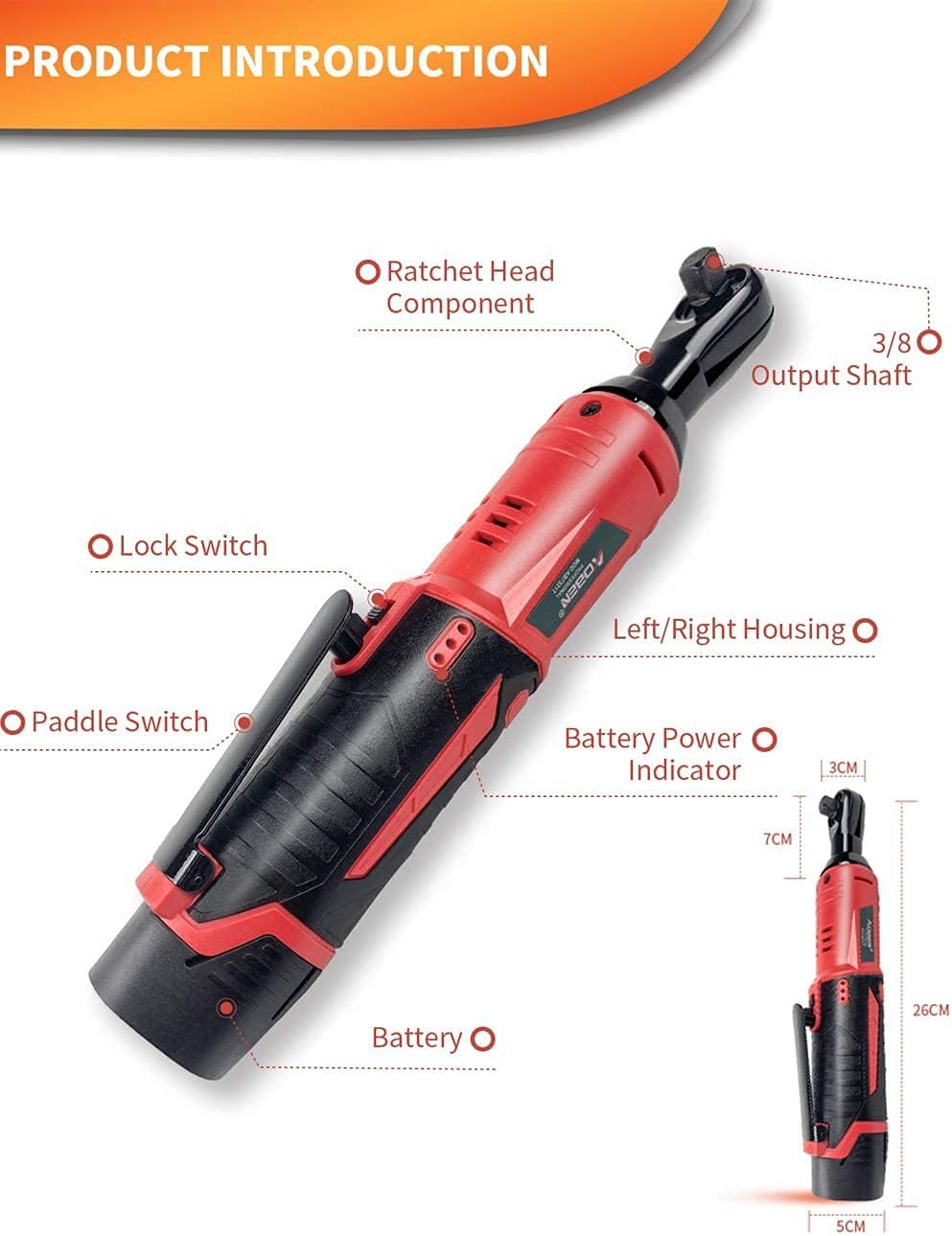 Detalle de AOBEN 3/8" 12V Power Electric Ratchet Wrench Set
