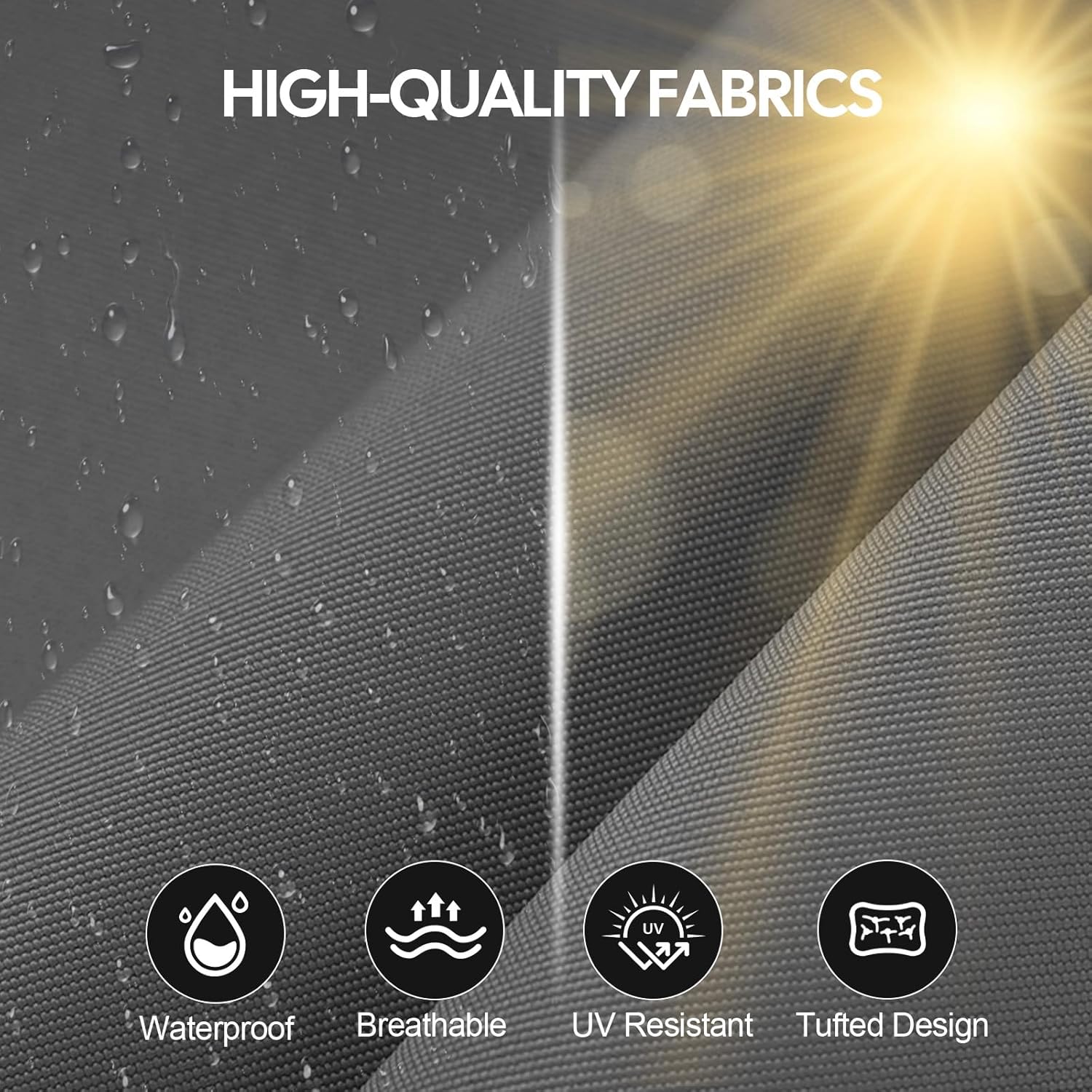 Thumbnail 4 de PRIMEPATIO 50 x 50cm Dark Grey 7cm Waterproof Outdoor Chair Cushion with Backrest