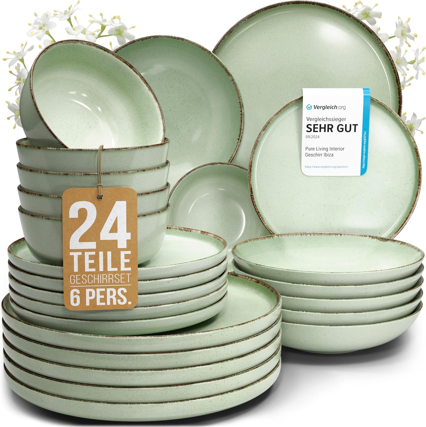 Detalle de Steingut Geschirrset 6 Personen Rustic 24 tlg