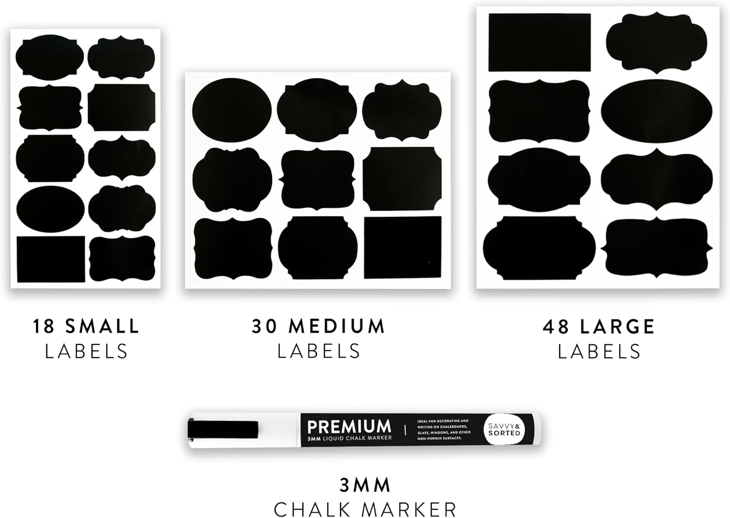 Detalle de SAVVY & SORTED SAS00053-UPC Chalkboard Labels, 200 Waterproof Vinyl Stickers