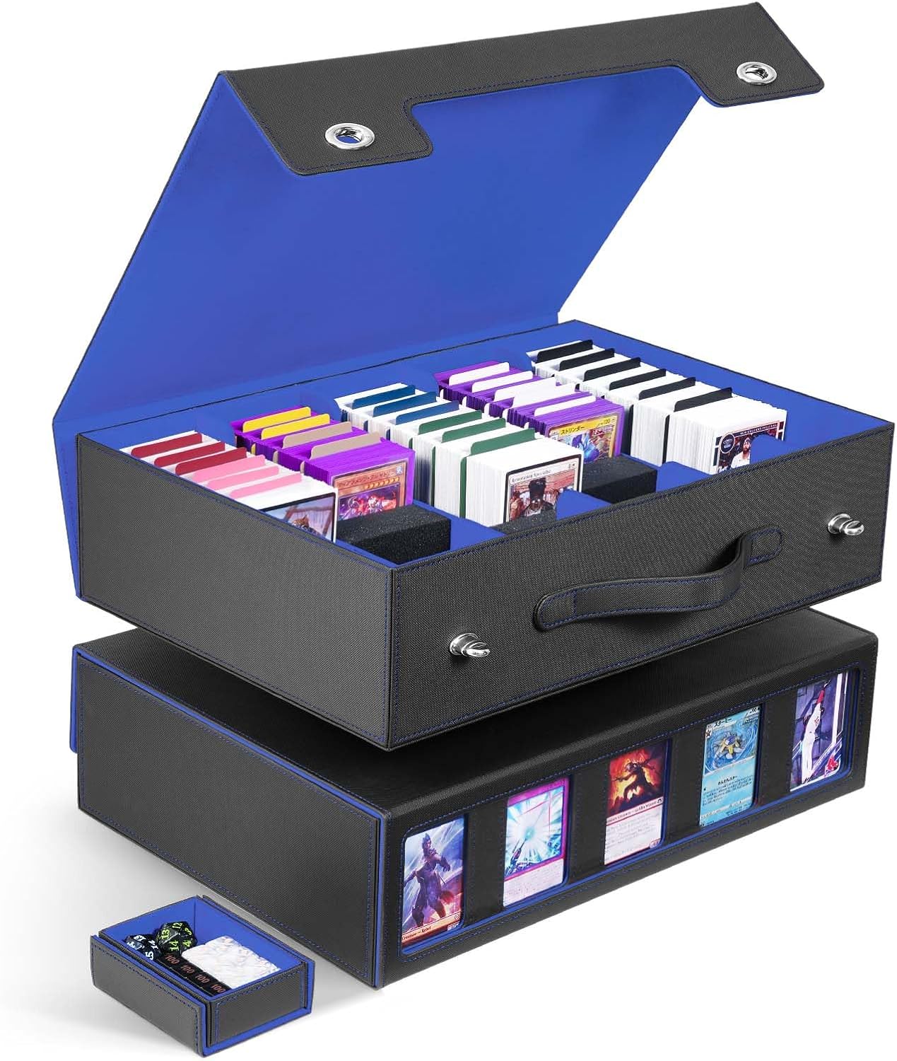 Detalle de ZLCA C3010T-BK/BU 5-Row Trading Card Storage Box with Handle, Black/Blue