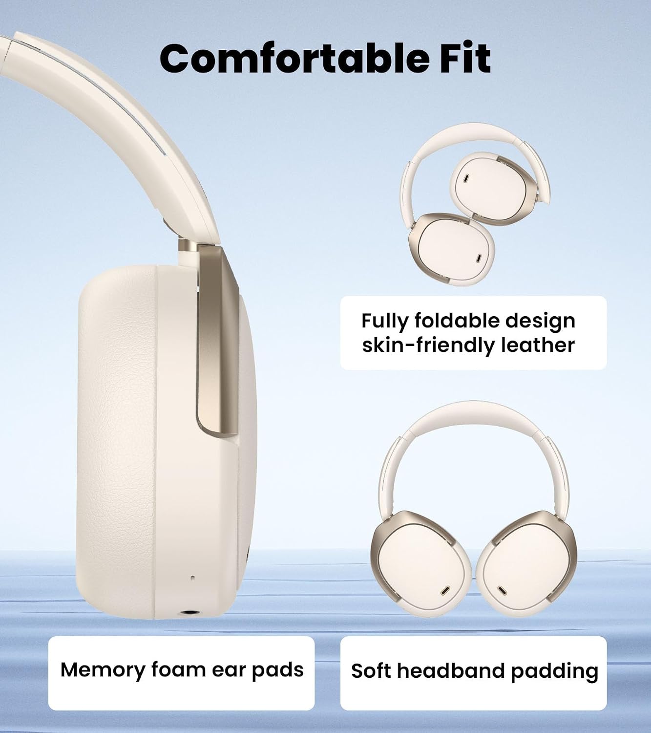 Detalle de Edifier W80 over-ear headphones with -49dB hybrid active noise cancelling, LDAC, AI clear calls, multipoint (ivory)