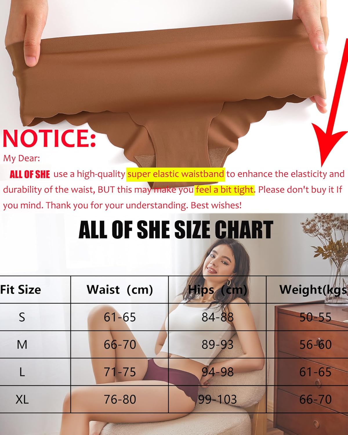 Thumbnail 4 de ALL OF SHE Confezione da 6 Slip da Donna Senza Cuciture con Bordi Ondulati – S-XL