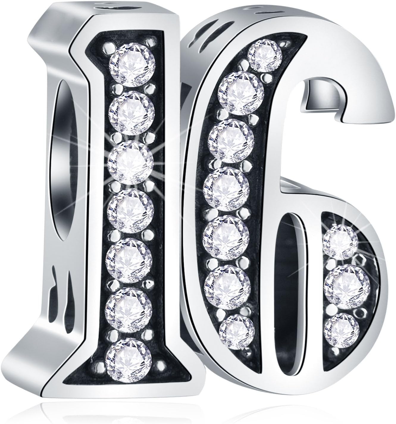 Detalle de Birthday Charms in 925 Sterling Silver with Clear CZ Stones for European Bracelets