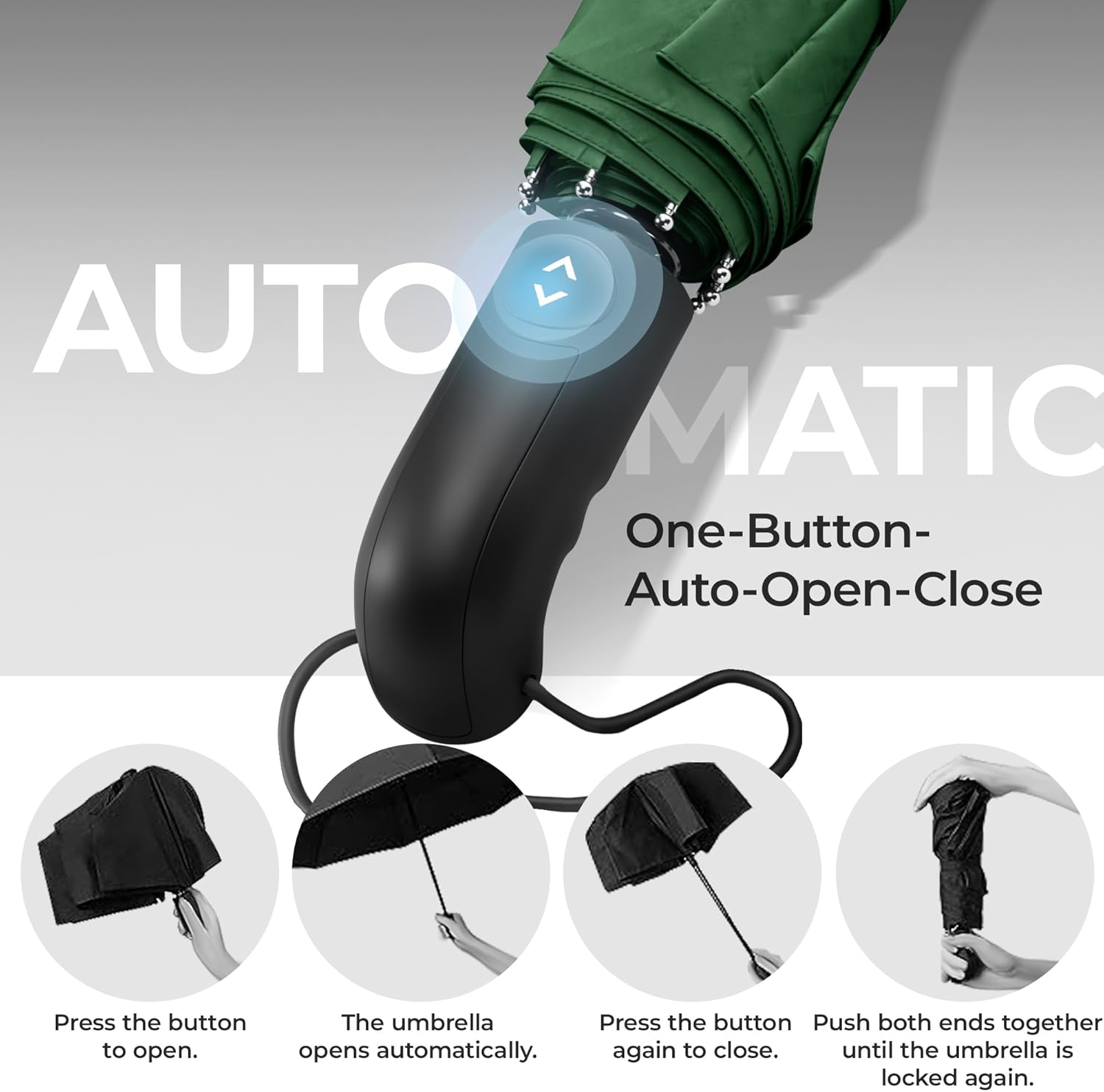 Thumbnail 2 de Windproof Compact Umbrella with Auto Open/Close & Double Canopy – Lightweight Travel Folding Brolly in Teflon Green